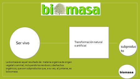 Ser vivo subproducto Transformación natural o artificial biomasa