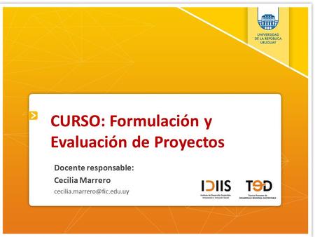 CURSO: Formulación y Evaluación de Proyectos Docente responsable: Cecilia Marrero