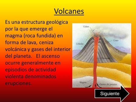 Volcanes Es una estructura geológica por la que emerge el magma (roca fundida) en forma de lava, ceniza volcánica y gases del interior del planeta. El.