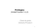 Privilegios ( Unidad IV puntos 1, 2 y 3) Clase de grado Derecho Privado II 1.
