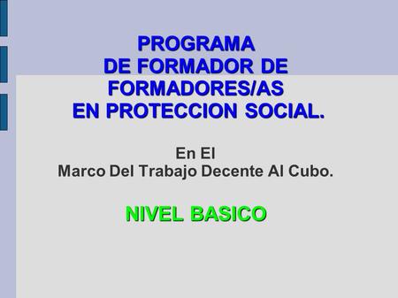 PROGRAMA DE FORMADOR DE FORMADORES/AS EN PROTECCION SOCIAL. NIVEL BASICO PROGRAMA DE FORMADOR DE FORMADORES/AS EN PROTECCION SOCIAL. En El Marco Del Trabajo.