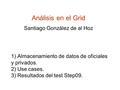 1) Almacenamiento de datos de oficiales y privados. 2) Use cases. 3) Resultados del test Step09. Santiago González de al Hoz Análisis en el Grid.