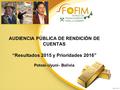 AUDIENCIA PÚBLICA DE RENDICIÓN DE CUENTAS “Resultados 2015 y Prioridades 2016” Potosí-Uyuni- Bolivia.