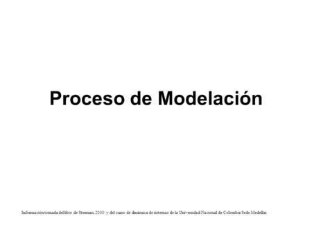 Proceso de Modelación Información tomada del libro de Sterman, 2000. y del curso de dinámica de sistemas de la Universidad Nacional de Colombia Sede Medellín.