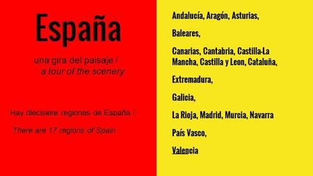 España una gira del paisaje / a tour of the scenery Andalucía, Aragón, Asturias, Baleares, Canarias, Cantabria, Castilla-La Mancha, Castilla y Leon, Cataluña,
