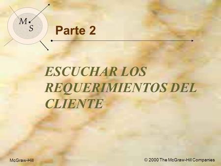 McGraw-Hill © 2000 The McGraw-Hill Companies 1 M S McGraw-Hill © 2000 The McGraw-Hill Companies Parte 2 ESCUCHAR LOS REQUERIMIENTOS DEL CLIENTE M S.