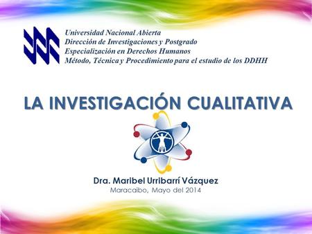 LA INVESTIGACIÓN CUALITATIVA Dra. Maribel Urribarrí Vázquez Maracaibo, Mayo del 2014 Universidad Nacional Abierta Dirección de Investigaciones y Postgrado.