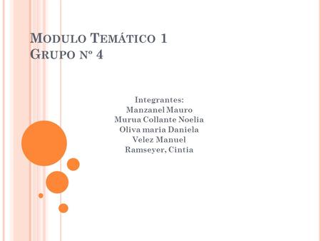 M ODULO T EMÁTICO 1 G RUPO Nº 4 Integrantes: Manzanel Mauro Murua Collante Noelia Oliva maria Daniela Velez Manuel Ramseyer, Cintia.
