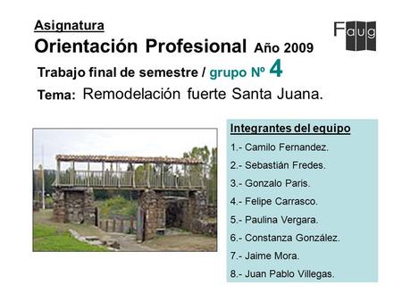 Asignatura Orientación Profesional Año 2009 Integrantes del equipo 1.- Camilo Fernandez. 2.- Sebastián Fredes. 3.- Gonzalo Paris. 4.- Felipe Carrasco.