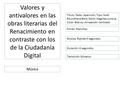 Valores y antivalores en las obras literarias del Renacimiento en contraste con los de la Ciudadanía Digital Título: Texto: Aparición, Tipo: Snell Roundhand.