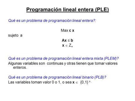 Programación lineal entera (PLE)