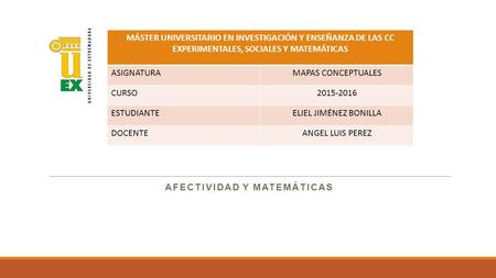 AFECTIVIDAD Y MATEMÁTICAS MÁSTER UNIVERSITARIO EN INVESTIGACIÓN Y ENSEÑANZA DE LAS CC EXPERIMENTALES, SOCIALES Y MATEMÁTICAS ASIGNATURAMAPAS CONCEPTUALES.
