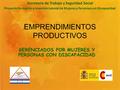 EMPRENDIMIENTOS PRODUCTIVOS GERENCIADOS POR MUJERES Y PERSONAS CON DISCAPACIDAD Secretaria de Trabajo y Seguridad Social Proyecto Formación e Inserción.