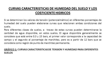 CURVAS CARACTERISTICAS DE HUMEDAD DEL SUELO Y LOS COEFICIENTE HIDRICOS