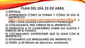 PLAN DEL DÍA 25 DE ABRIL 1)ESPONJA. 2)APRENDEMOS CÓMO SE FORMA Y CÓMO SE USA EL IMPERFECTO: https://www.youtube.com/watch?v=imWA15RlLoQ y https://www.youtube.com/watch?v=Yty46Ztxgz8.
