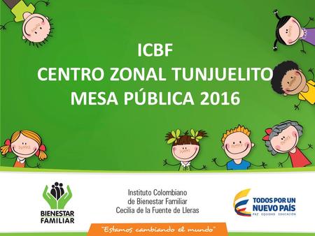 ICBF CENTRO ZONAL TUNJUELITO MESA PÚBLICA 2016. Agenda de la Mesa Pública : Objetivo General: promover el diálogo de doble vía, informar a la comunidad,