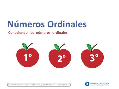 Números Ordinales Conociendo los números ordinales Contenido elaborado por: Loreto Jullian | Modificado por Fabiola Sotelo A.