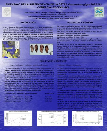 BIOENSAYO DE LA SUPERVIVENCIA DE LA OSTRA Crassostrea gigas PARA SU COMERCIALIZACIÓN VIVA. Dos Santos, Eder P. 1 ;Borges, Monica 2 ; Freije, Hugo 3 ;Asteasuain,