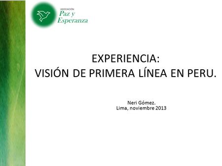 EXPERIENCIA: VISIÓN DE PRIMERA LÍNEA EN PERU. Neri Gómez. Lima, noviembre 2013.