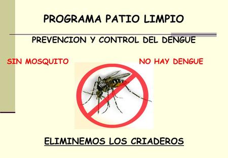 PREVENCION Y CONTROL DEL DENGUE ELIMINEMOS LOS CRIADEROS
