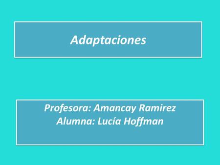 Adaptaciones Profesora: Amancay Ramirez Alumna: Lucía Hoffman.