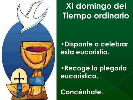XI domingo del Tiempo ordinario Disponte a celebrar esta eucaristía. Recoge la plegaria eucarística. Concéntrate.