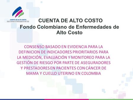 CUENTA DE ALTO COSTO Fondo Colombiano de Enfermedades de Alto Costo CONSENSO BASADO EN EVIDENCIA PARA LA DEFINICION DE INDICADORES PRIORITARIOS PARA LA.
