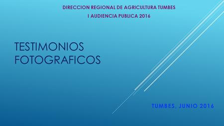 TESTIMONIOS FOTOGRAFICOS DIRECCION REGIONAL DE AGRICULTURA TUMBES I AUDIENCIA PUBLICA 2016 TUMBES, JUNIO 2016.