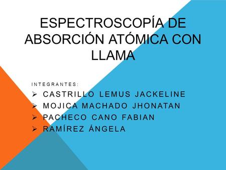 ESPECTROSCOPÍA DE ABSORCIÓN ATÓMICA CON LLAMA INTEGRANTES:  CASTRILLO LEMUS JACKELINE  MOJICA MACHADO JHONATAN  PACHECO CANO FABIAN  RAMÍREZ ÁNGELA.