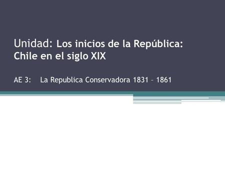 Unidad: Los inicios de la República: Chile en el siglo XIX AE 3: La Republica Conservadora 1831 – 1861.