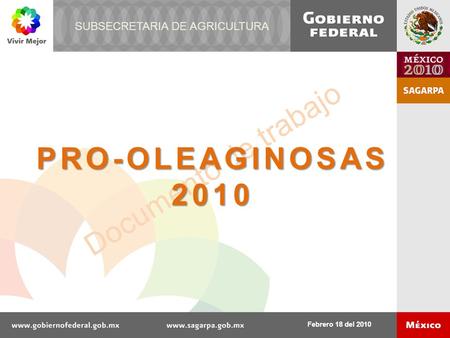 Documento de trabajo PRO-OLEAGINOSAS2010 Febrero 18 del 2010 SUBSECRETARIA DE AGRICULTURA.
