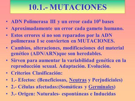 MUTACIONES ADN Polimerasa III y un error cada 108 bases