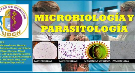 MICROBIOLOGÍA Y PARASITOLOGÍA BACTERIOLOGÍA I BACTERIOLOGÍA II MICOLOGÍA Y VIROLOGÍA PARASITOLOGÍA DOCENTES: Med.Medrano Barrera Alejandro Med.Medrano.