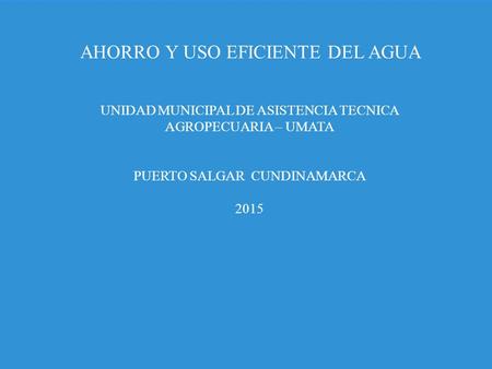 AHORRO Y USO EFICIENTE DEL AGUA UNIDAD MUNICIPAL DE ASISTENCIA TECNICA AGROPECUARIA – UMATA PUERTO SALGAR CUNDINAMARCA 2015.