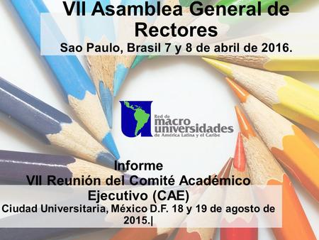 Informe VII Reunión del Comité Académico Ejecutivo (CAE) Ciudad Universitaria, México D.F. 18 y 19 de agosto de 2015.| VII Asamblea General de Rectores.