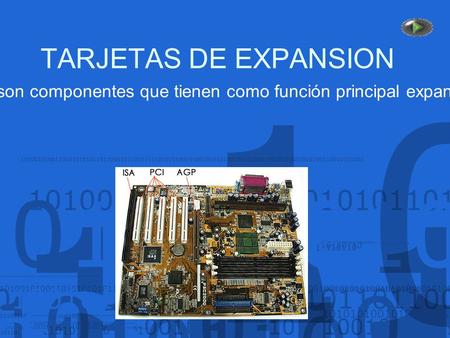 TARJETAS DE EXPANSION Las tarjetas de Expansión como su nombre lo dice, son componentes que tienen como función principal expandir las funciones o servicios.