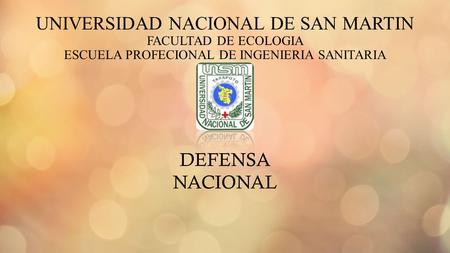 UNIVERSIDAD NACIONAL DE SAN MARTIN FACULTAD DE ECOLOGIA ESCUELA PROFECIONAL DE INGENIERIA SANITARIA DEFENSA NACIONAL.