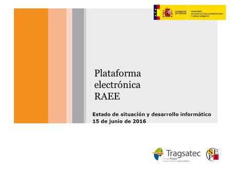 Plataforma electrónica RAEE Estado de situación y desarrollo informático 15 de junio de 2016.