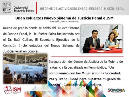 Rueda de prensa donde se habló del Nuevo Sistema de Justicia Penal, la Lic. Esther Salas fue invitada por el Dr. Raúl Guillen, El Secretario Ejecutivo.