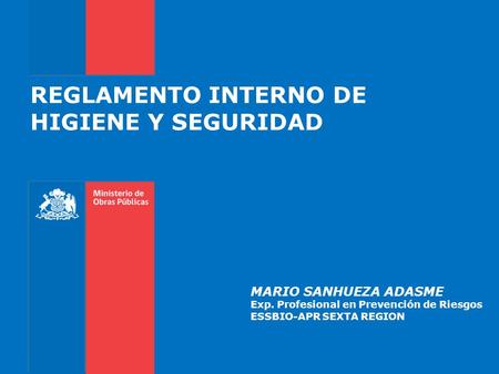 REGLAMENTO INTERNO DE HIGIENE Y SEGURIDAD MARIO SANHUEZA ADASME Exp. Profesional en Prevención de Riesgos ESSBIO-APR SEXTA REGION.