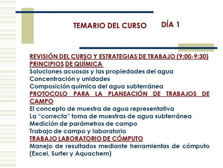 REVISIÓN DEL CURSO Y ESTRATEGIAS DE TRABAJO (9:00-9:30) PRINCIPIOSDE QUÍMICA PRINCIPIOS DE QUÍMICA Soluciones acuosas y las propiedades del agua Concentración.