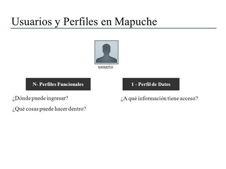 Usuarios y Perfiles en Mapuche ¿Dónde puede ingresar? ¿Qué cosas puede hacer dentro? ¿A qué información tiene acceso? N- Perfiles Funcionales1 - Perfil.