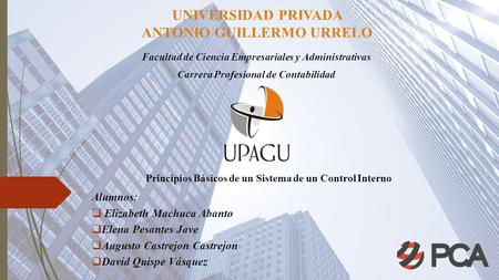 UNIVERSIDAD PRIVADA ANTONIO GUILLERMO URRELO Principios Básicos de un Sistema de un Control Interno Facultad de Ciencia Empresariales y Administrativas.