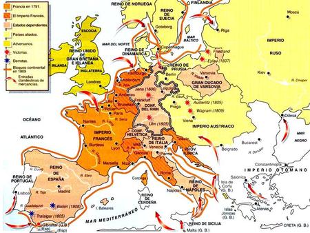 IMPERIO NAPOLEÓNICO. EUROPA EN 1815 Rusia se anexionó gran parte de Finlandia y Polonia; para frenar su avance, se fortaleció a Prusia Austria controlaba.