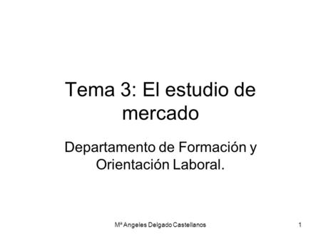 Tema 3: El estudio de mercado Departamento de Formación y Orientación Laboral. 1Mª Angeles Delgado Castellanos.