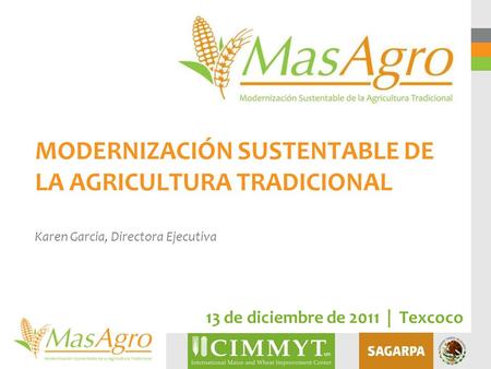 MODERNIZACIÓN SUSTENTABLE DE LA AGRICULTURA TRADICIONAL Karen Garcia, Directora Ejecutiva 13 de diciembre de 2011 | Texcoco.