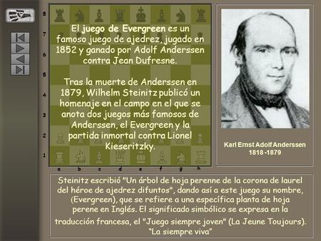 8 7 6 5 4 3 2 1 abcdef gh Steinitz escribió Un árbol de hoja perenne de la corona de laurel del héroe de ajedrez difuntos, dando así a este juego su.