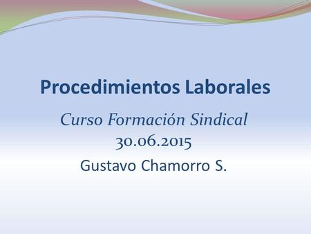 Procedimientos Laborales Curso Formación Sindical 30.06.2015 Gustavo Chamorro S.