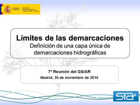 Límites de las demarcaciones Definición de una capa única de demarcaciones hidrográficas 7ª Reunión del GSIAR Madrid, 30 de noviembre de 2010.