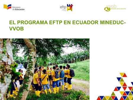 EL PROGRAMA EFTP EN ECUADOR MINEDUC- VVOB. ¿ESTADO DE JÓVENES EN ECUADOR? -64, 42% de los jóvenes en Ecuador entre 18 y 24 años tienen un empleo ‘inadecuado’